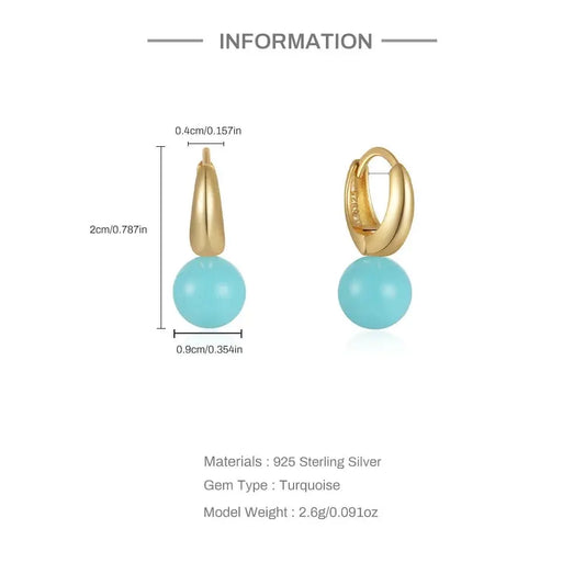 Turquoise Droplet Earrings – 925 Sterling Silver with Gold Finish | Modern Minimalist Statement - Wax | Wane