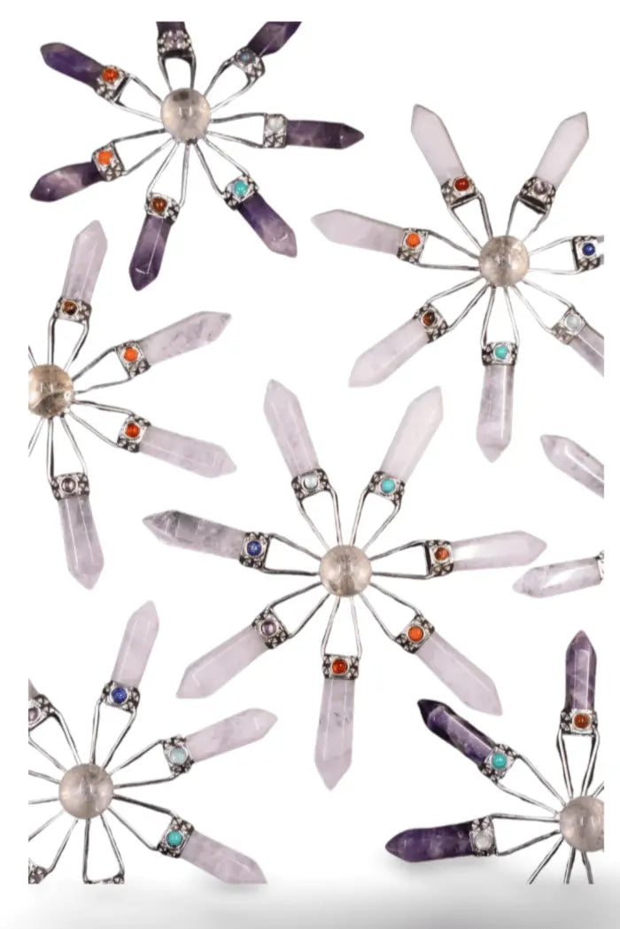 Amethyst, Clear Quartz & Rose Quartz Suncatcher – Modern Window Decor | Real Gemstone, Handcrafted Elegance - Wax | Wane