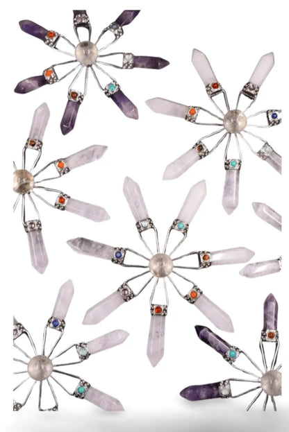 Amethyst, Clear Quartz & Rose Quartz Suncatcher – Modern Window Decor | Real Gemstone, Handcrafted Elegance - Wax | Wane