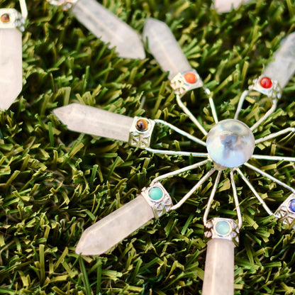 Amethyst, Clear Quartz & Rose Quartz Suncatcher – Modern Window Decor | Real Gemstone, Handcrafted Elegance - Wax | Wane