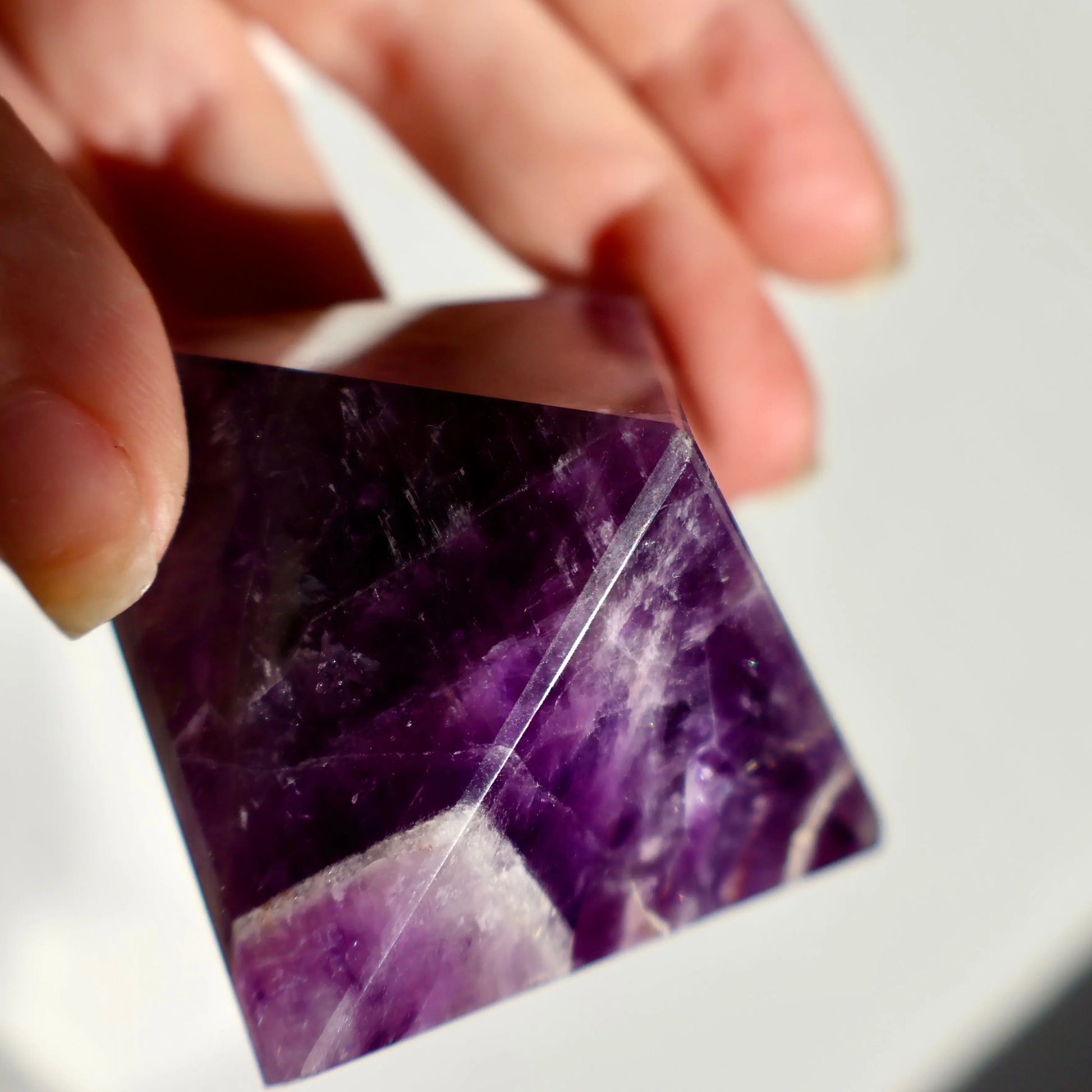 Amethyst Crystal Pyramid – 2” Carved Geometric Mineral from Brazil - Wax | Wane