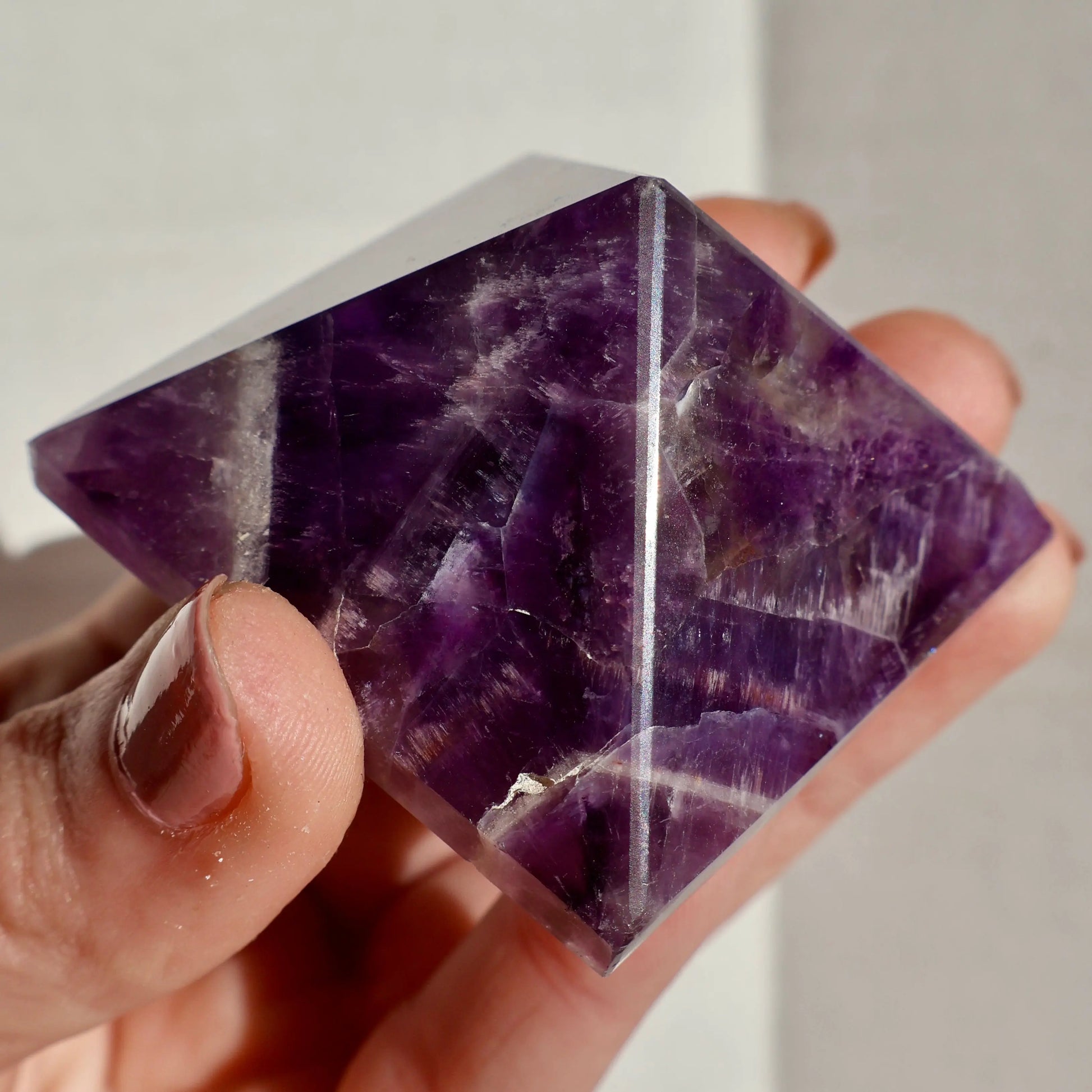 Amethyst Crystal Pyramid – 2” Carved Geometric Mineral from Brazil - Wax | Wane