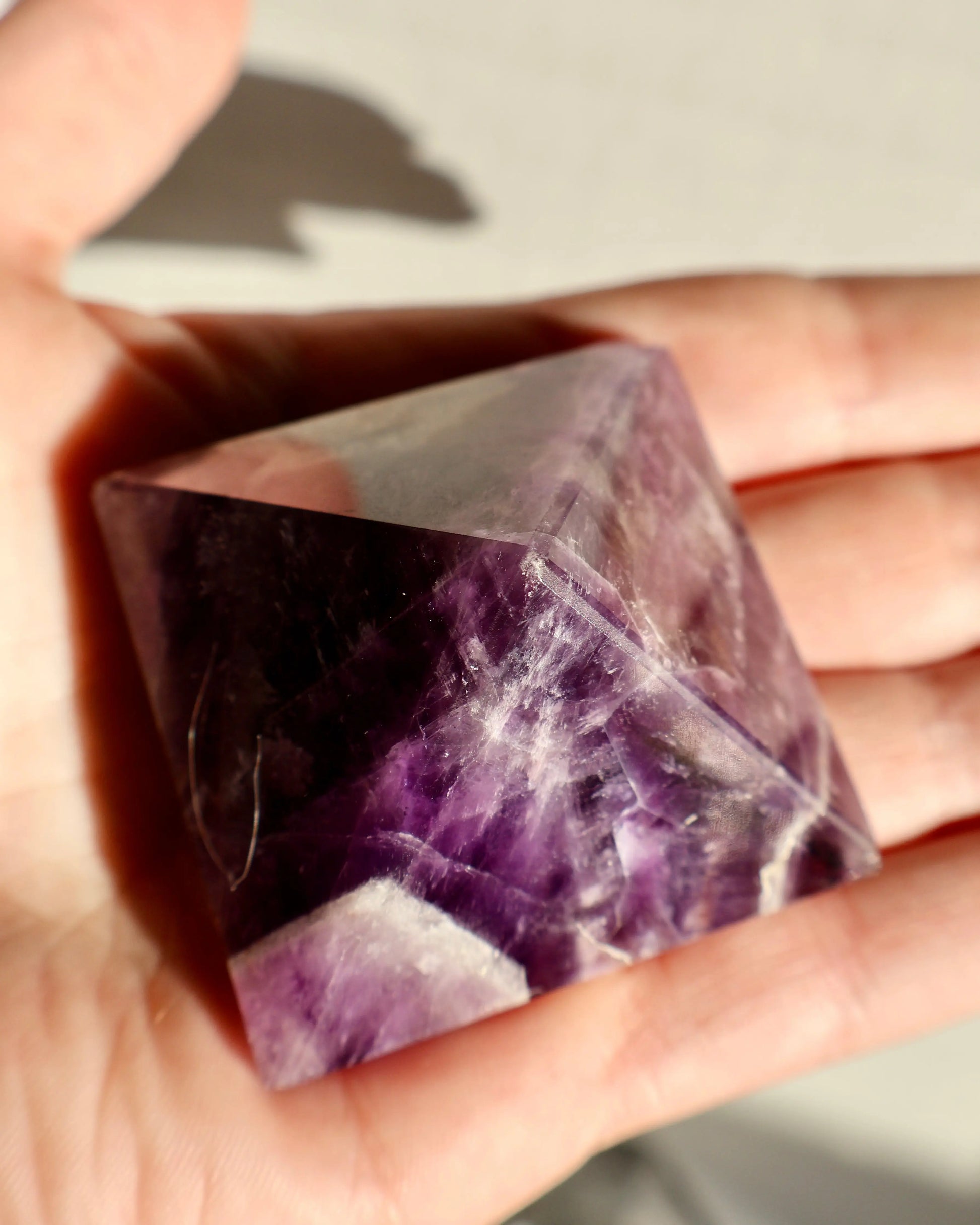 Amethyst Crystal Pyramid – 2” Carved Geometric Mineral from Brazil - Wax | Wane