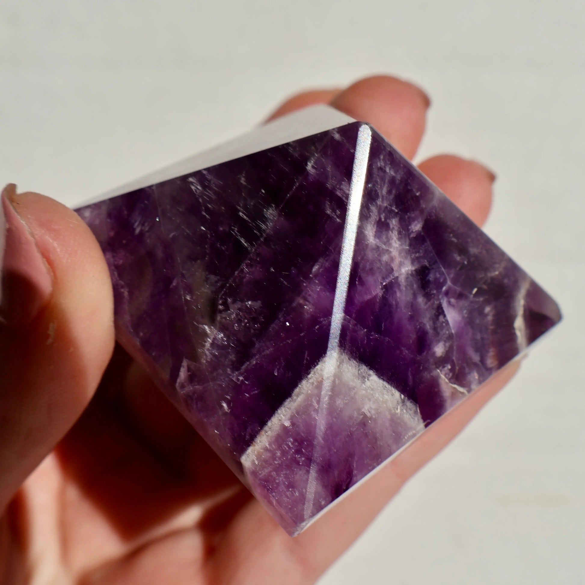 Amethyst Crystal Pyramid – 2” Carved Geometric Mineral from Brazil - Wax | Wane