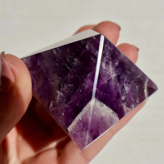 Amethyst Crystal Pyramid – 2” Carved Geometric Mineral from Brazil - Wax | Wane