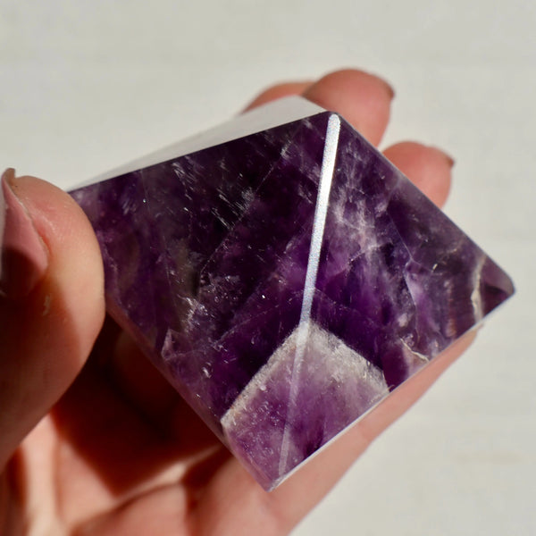 Amethyst Crystal Pyramid – 2” Carved Geometric Mineral from Brazil - Wax | Wane