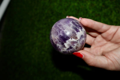 Amethyst or Rose Crystal Ball – Large 3" Sphere, Modern and Meaningful, Zig Zag, Stripe Patterns - Wax | Wane