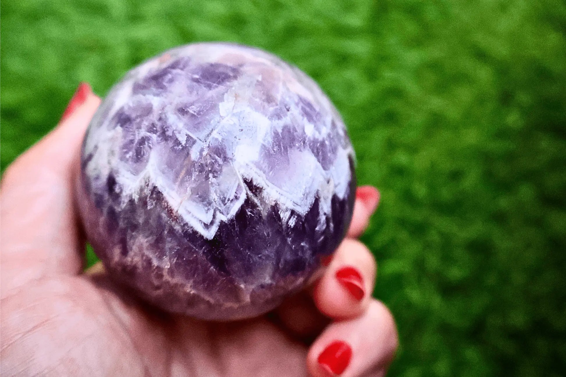 Amethyst or Rose Crystal Ball – Large 3" Sphere, Modern and Meaningful, Zig Zag, Stripe Patterns - Wax | Wane