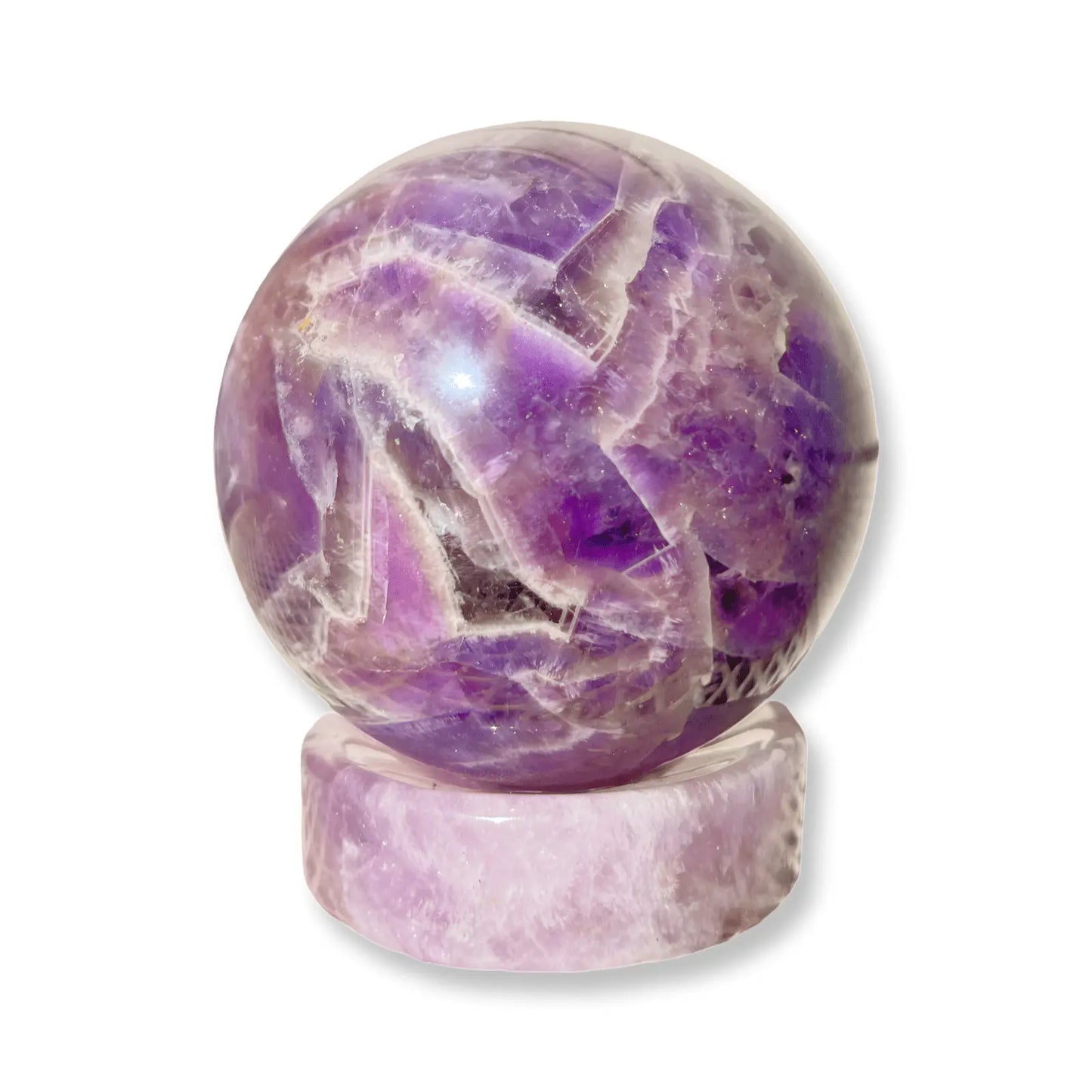 Amethyst or Rose Crystal Ball – Large 3" Sphere, Modern and Meaningful, Zig Zag, Stripe Patterns - Wax | Wane