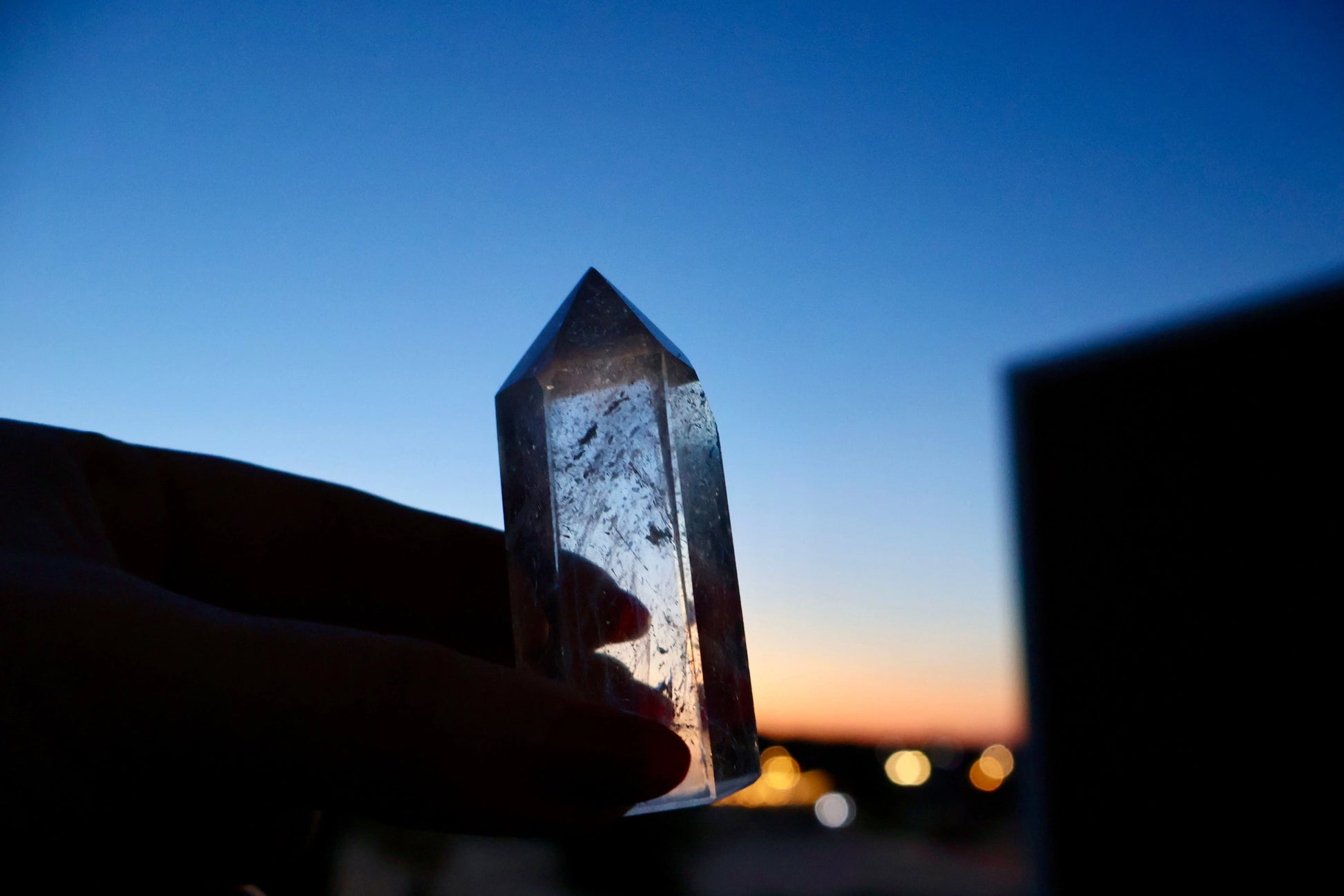 Clear Quartz Crystal Mineral Point with Natural Inclusions, 3" Obelisk Tower - Wax | Wane