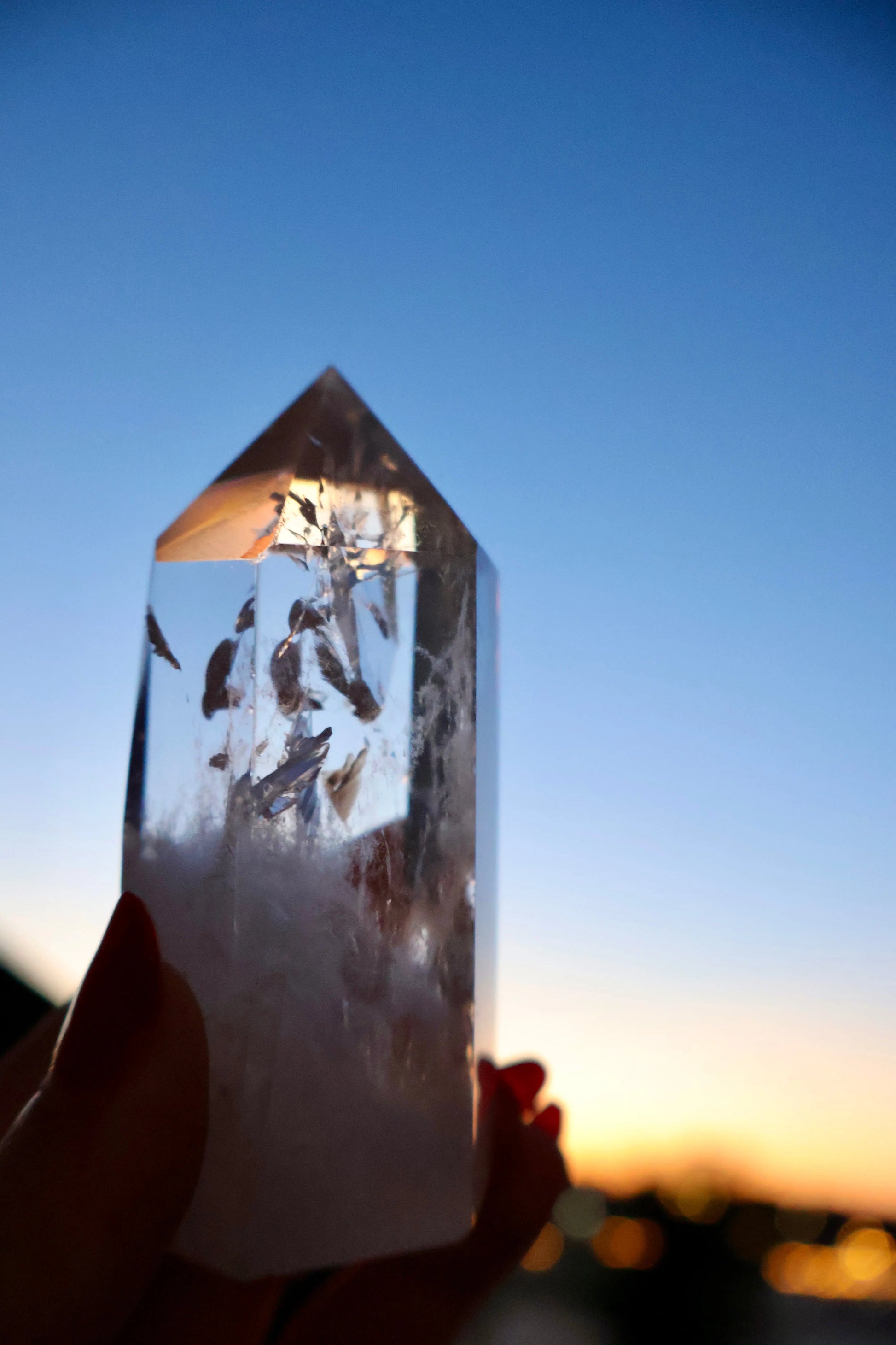 Clear Quartz Crystal Point – Thick, Stabilized Obelisk | Large High - Clarity Tower - Wax | Wane