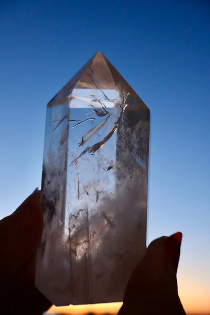 Clear Quartz Crystal Point – Thick, Stabilized Obelisk | Large High - Clarity Tower - Wax | Wane