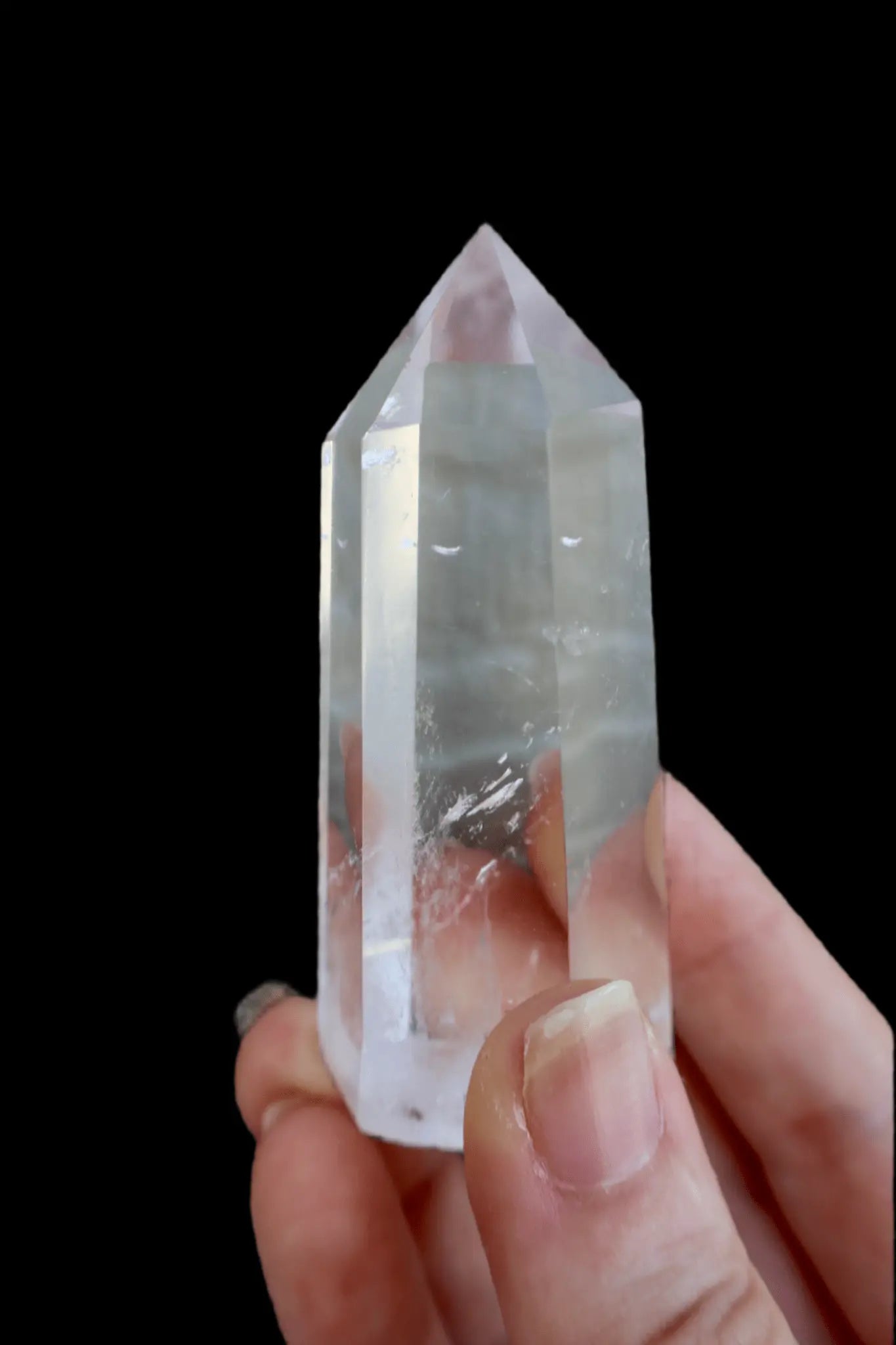smooth Clear Quartz Energy Point with Thicker 1.5" Base, Rare 3-4 inch in macro texture
