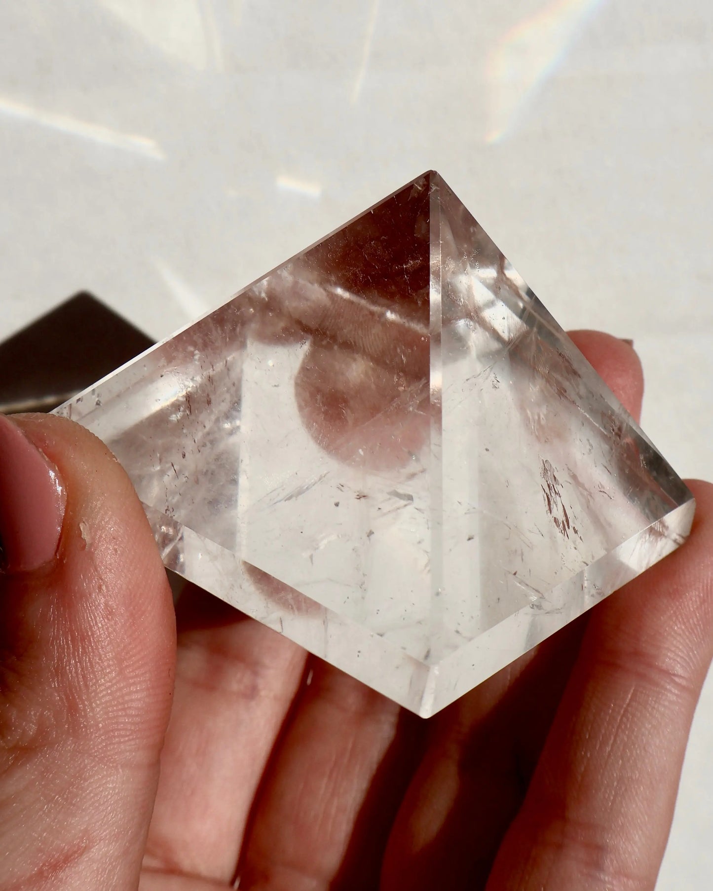 Clear Quartz Pyramid – 2" Geometric Cut for Clarity & Display | Mined in Brazil - Wax | Wane