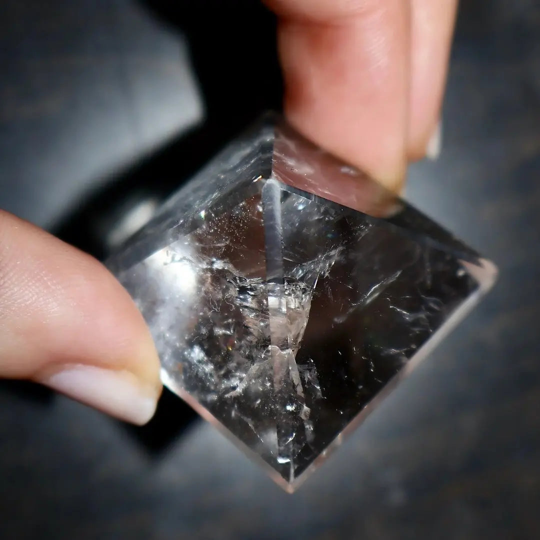 Crystal Pyramid – 1" Fluorite or Clear Quartz Precision Cut Mineral Gemstone, Pristine and Timeless ❇️ - Wax | Wane