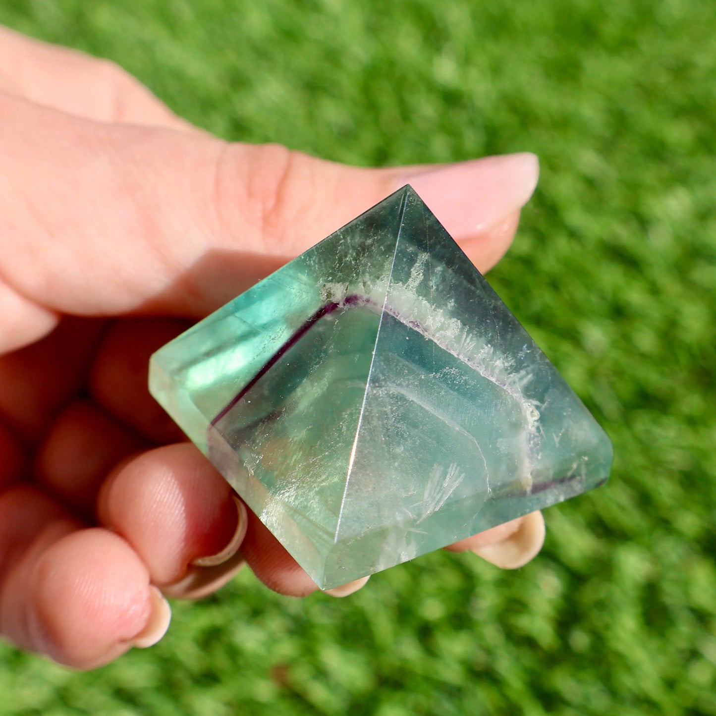 Crystal Pyramid – 1" Fluorite or Clear Quartz Precision Cut Mineral Gemstone, Pristine and Timeless ❇️ - Wax | Wane
