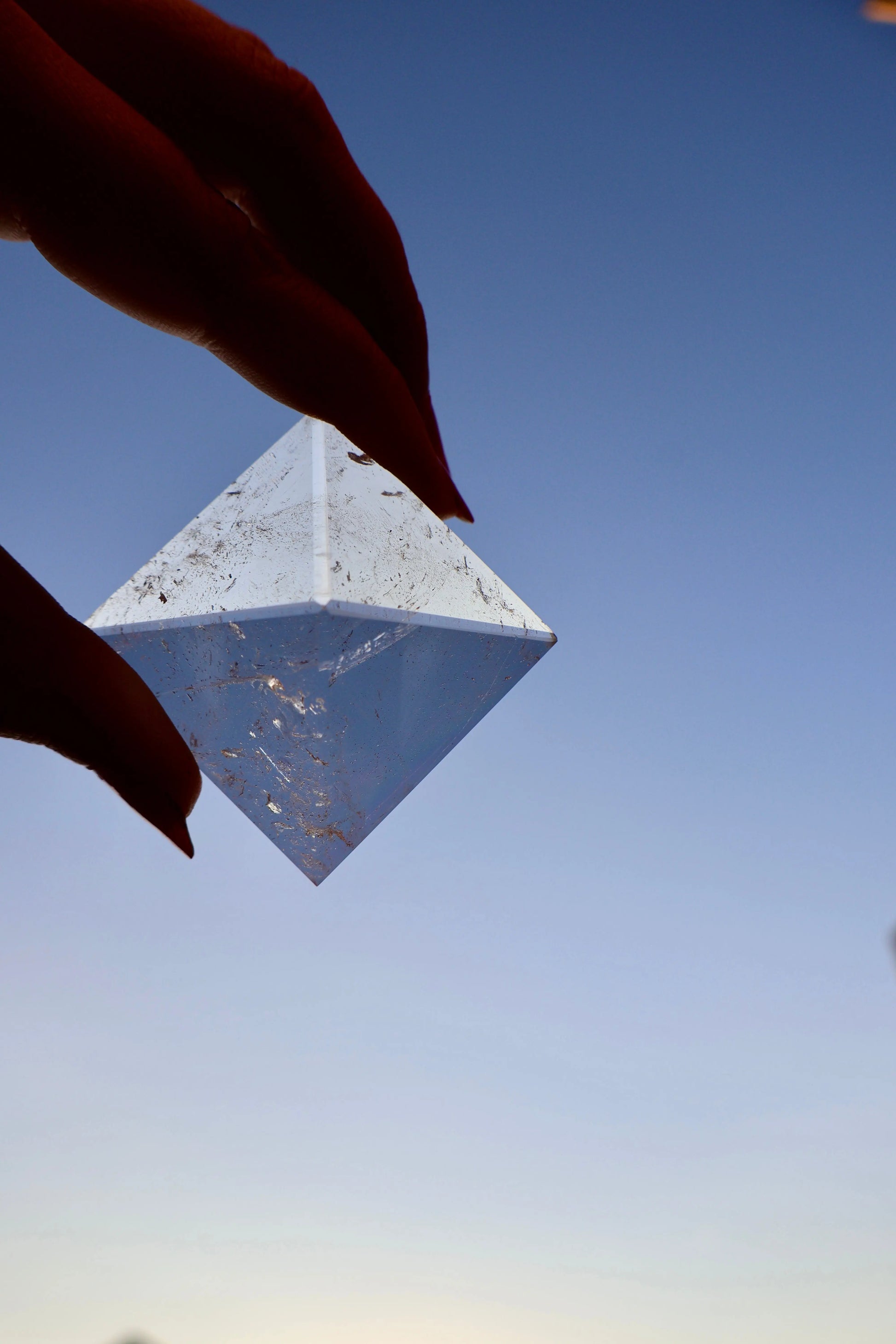 Crystal Pyramid – 1" Fluorite or Clear Quartz Precision Cut Mineral Gemstone, Pristine and Timeless ❇️ - Wax | Wane