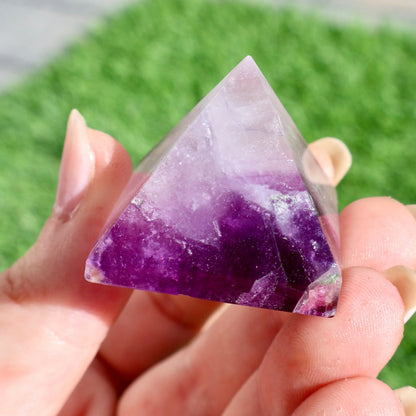 Crystal Pyramid – 1" Fluorite or Clear Quartz Precision Cut Mineral Gemstone, Pristine and Timeless ❇️ - Wax | Wane