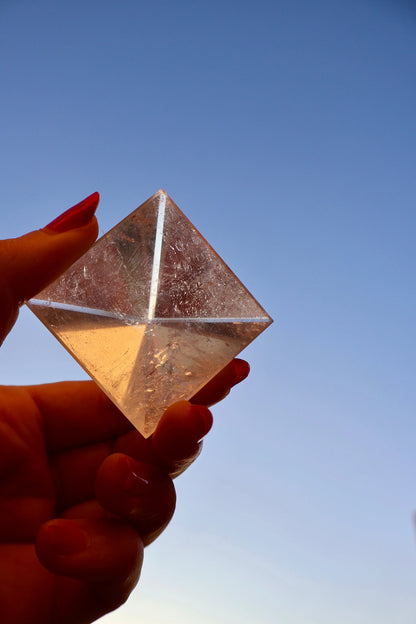 Crystal Pyramid – 1" Fluorite or Clear Quartz Precision Cut Mineral Gemstone, Pristine and Timeless ❇️ - Wax | Wane