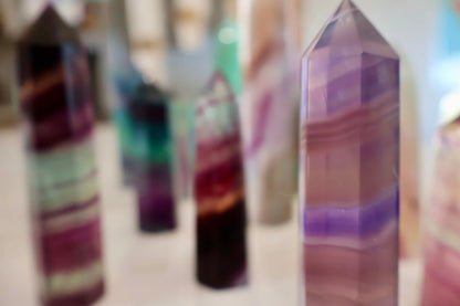 Fluorite Obelisk Point - Colorful, Banded and Natural Crystal, Geometric Decor - Wax | Wane