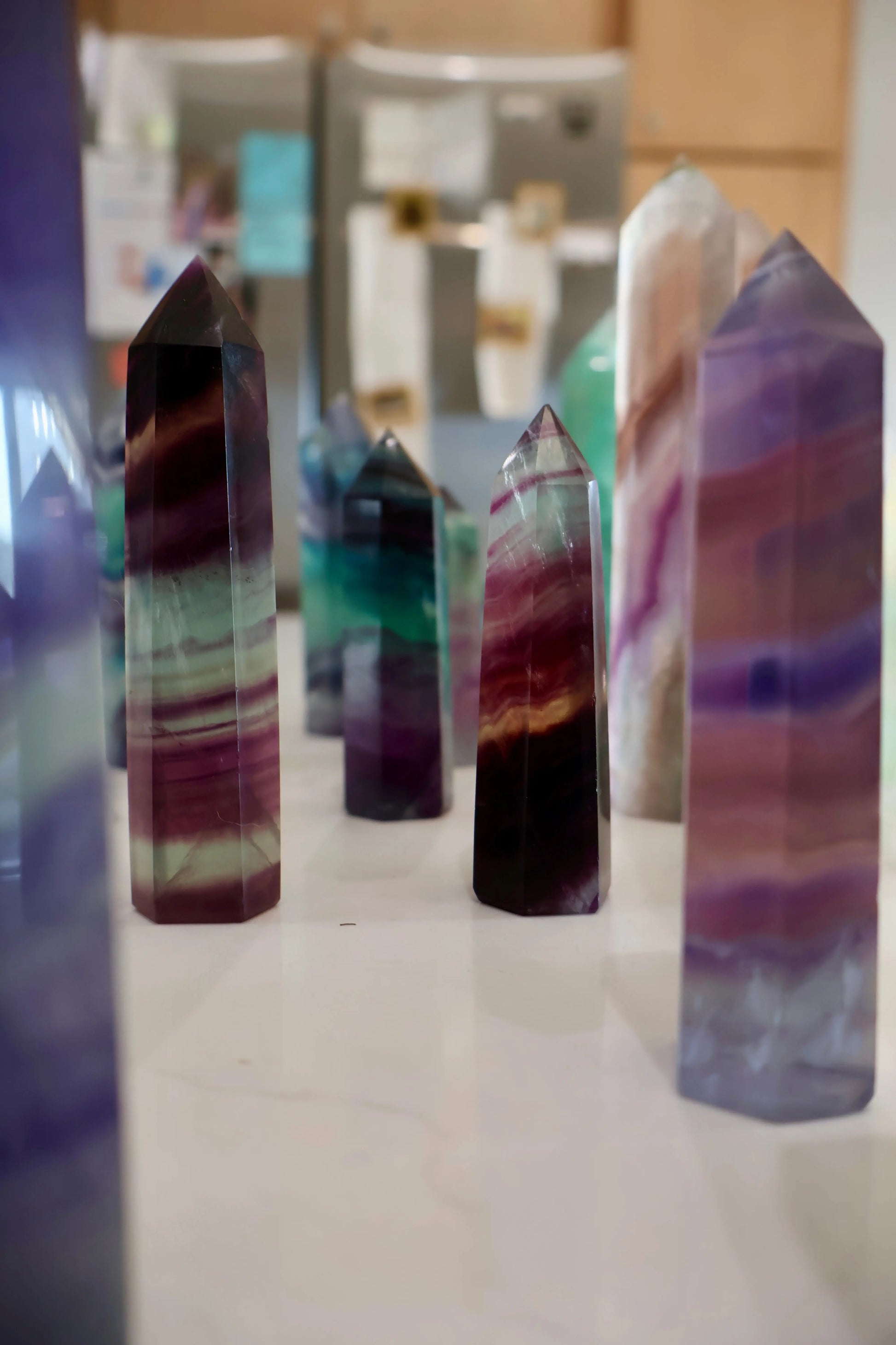 Fluorite Obelisk Point - Colorful, Banded and Natural Crystal, Geometric Decor - Wax | Wane