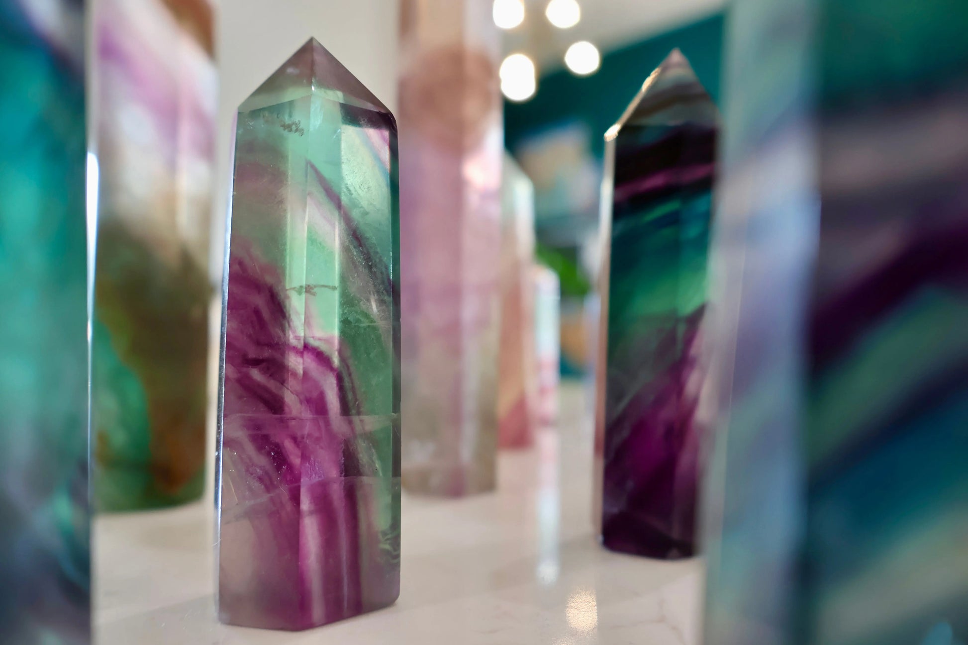 Fluorite Obelisk Point - Colorful, Banded and Natural Crystal, Geometric Decor - Wax | Wane