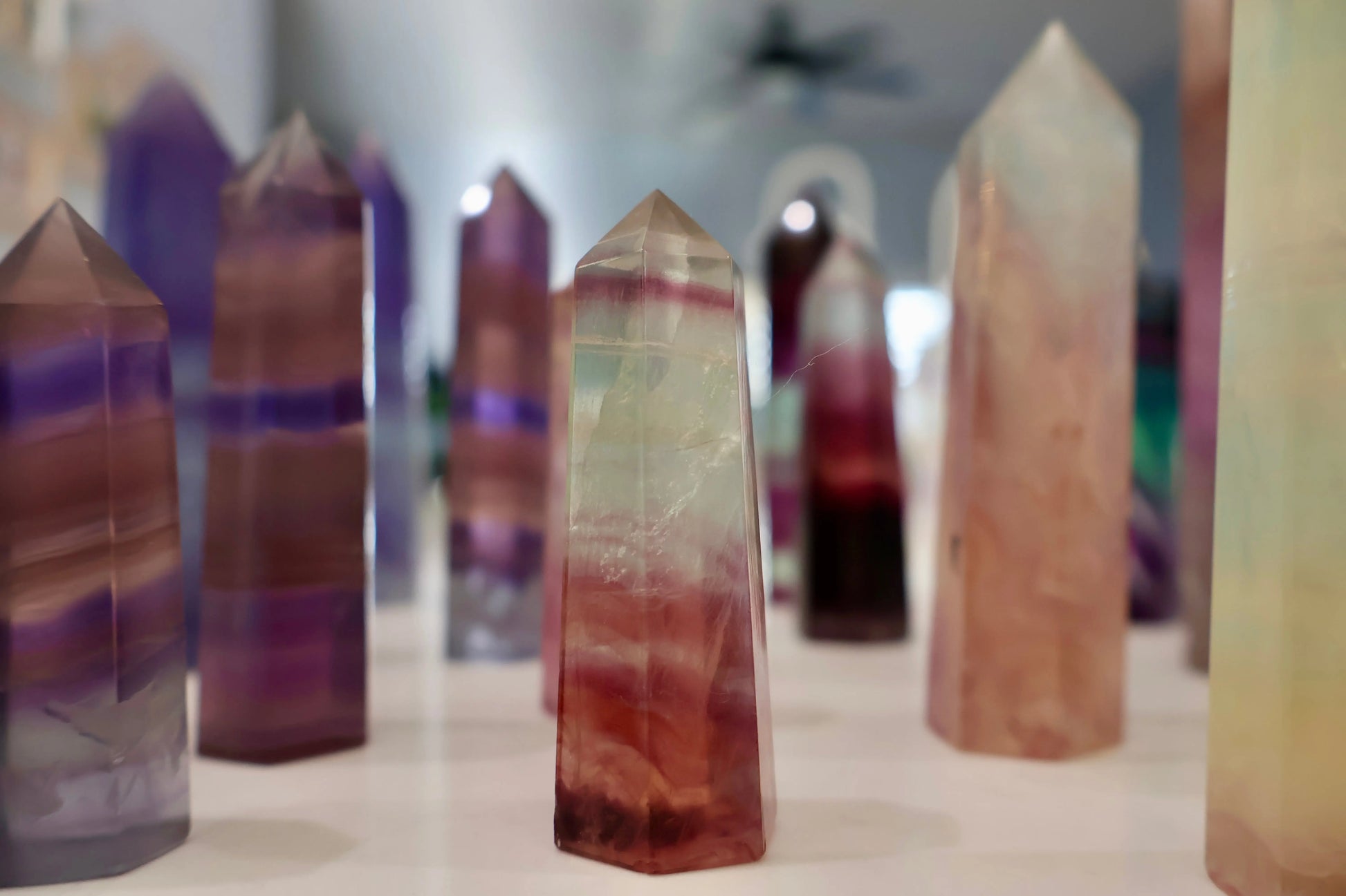 Fluorite Obelisk Point - Colorful, Banded and Natural Crystal, Geometric Decor - Wax | Wane