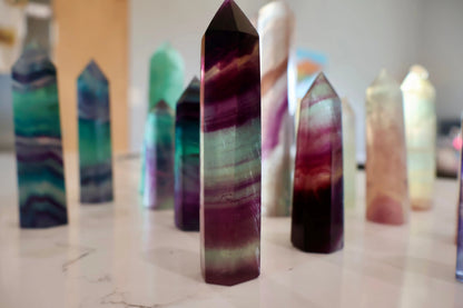Fluorite Obelisk Point - Colorful, Banded and Natural Crystal, Geometric Decor - Wax | Wane
