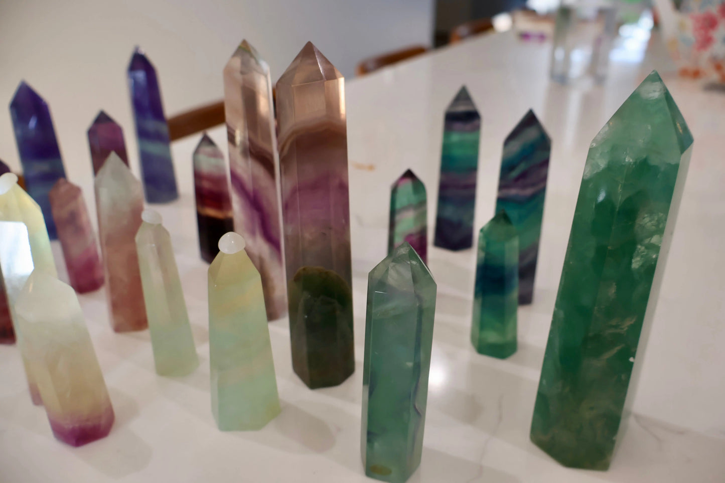 Fluorite Obelisk Point - Colorful, Banded and Natural Crystal, Geometric Decor - Wax | Wane