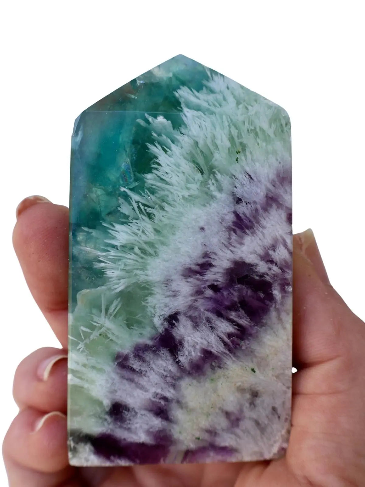 Fluorite Pentagon Column, Untreated Crystal Gemstone in Vibrant Blue, Green, and Purple, 3 - 4" - Wax | Wane