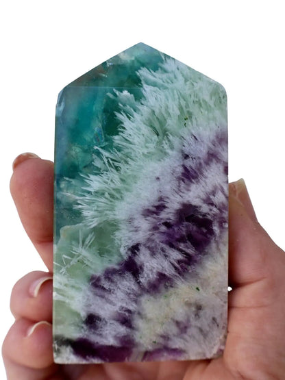 Fluorite Pentagon Column, Untreated Crystal Gemstone in Vibrant Blue, Green, and Purple, 3 - 4" - Wax | Wane