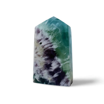 Fluorite Pentagon Column, Untreated Crystal Gemstone in Vibrant Blue, Green, and Purple, 3 - 4" - Wax | Wane