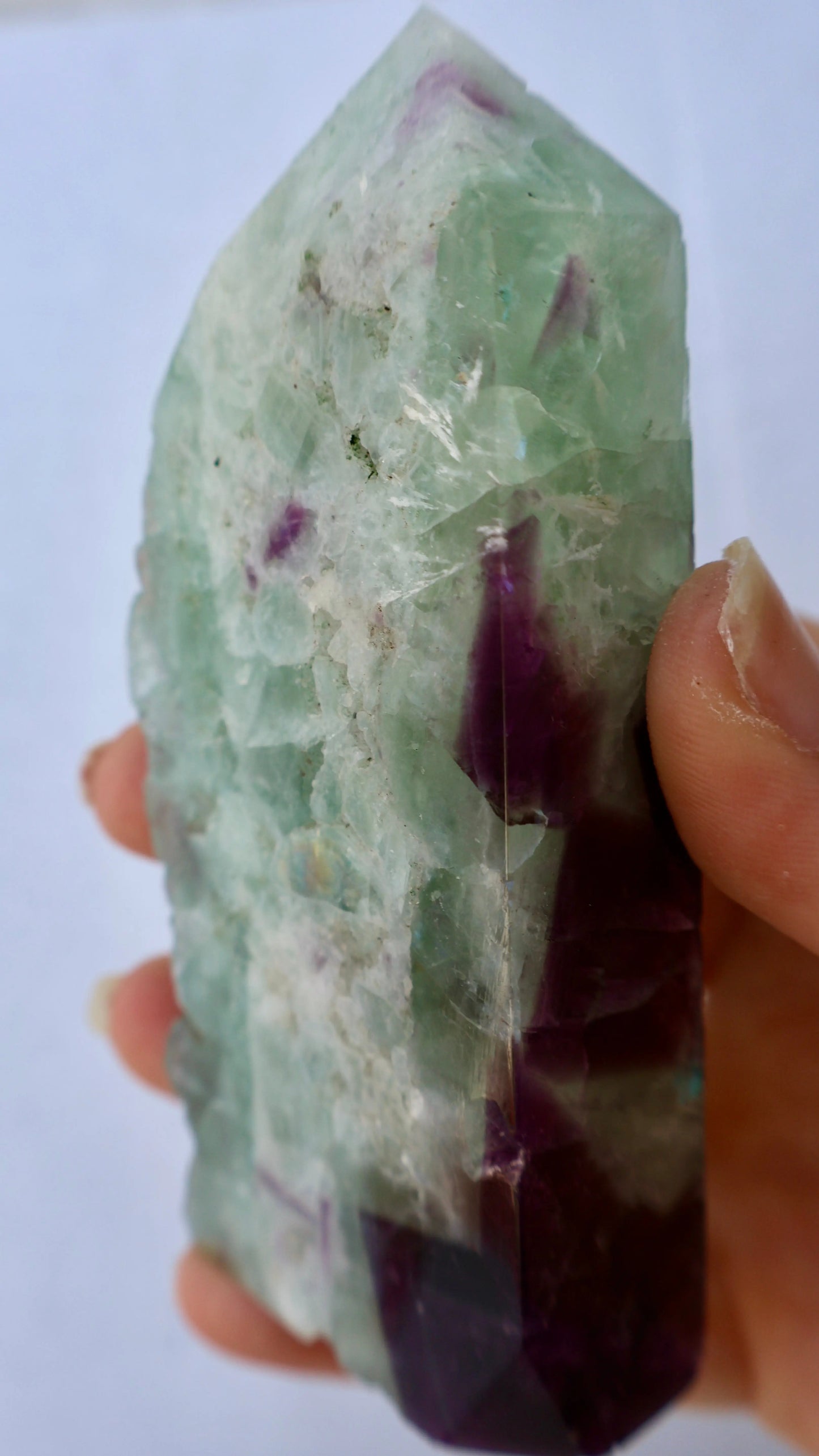 Fluorite Tetrahedron Column – Unpolished 3.5" Green, Blue & Purple Crystal | Naturally Formed Geometry - Wax | Wane