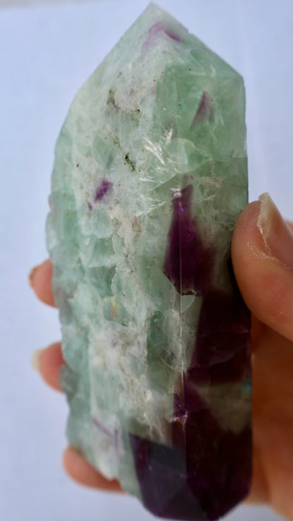 Fluorite Tetrahedron Column – Unpolished 3.5" Green, Blue & Purple Crystal | Naturally Formed Geometry - Wax | Wane