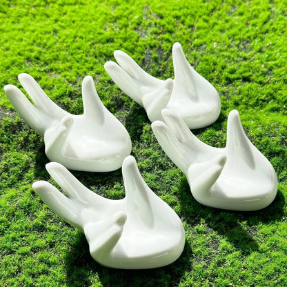 Glossy Ceramic Hand Stand – Decorative Display Holder for Crystal or Jewelry - Wax | Wane