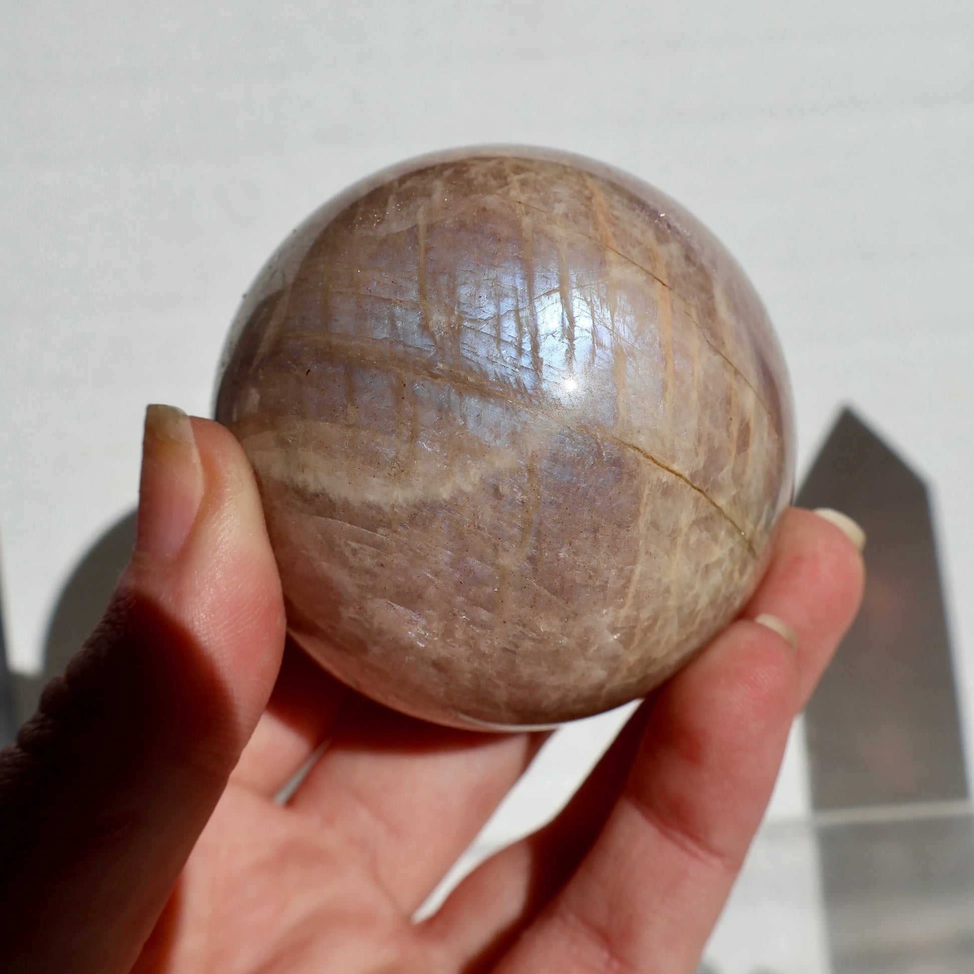 Moonstone Crystal Ball - Natural Prismatic Aura, Intuition and Awareness Stone Sphere, 1.5" - Wax | Wane