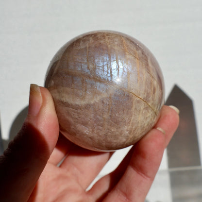 Moonstone Crystal Ball - Natural Prismatic Aura, Intuition and Awareness Stone Sphere, 1.5" - Wax | Wane