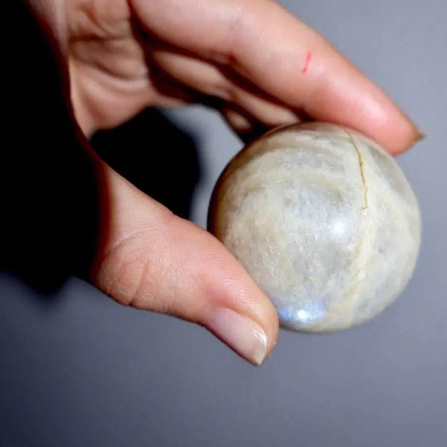 Moonstone Crystal Ball - Natural Prismatic Aura, Intuition and Awareness Stone Sphere, 1.5" - Wax | Wane