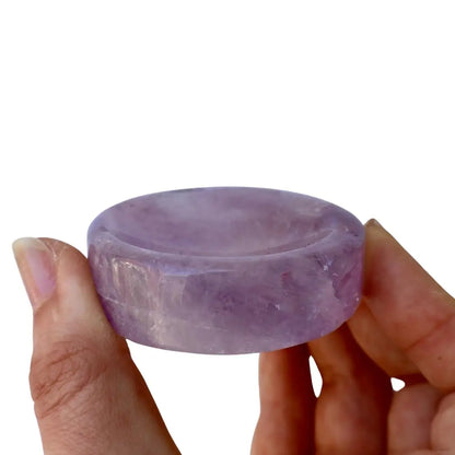 Rose Quartz & Amethyst Crystal Bowl – Jewelry Dish or Decor | Hand - Carved from Natural Stone, 2 - Inch - Wax | Wane