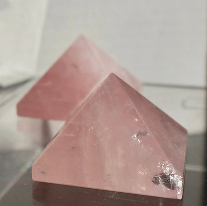 Rose Quartz Crystal Pyramid – Precision Cut and Polished Gemstone Sculpture (1–2 Inches) - Wax | Wane