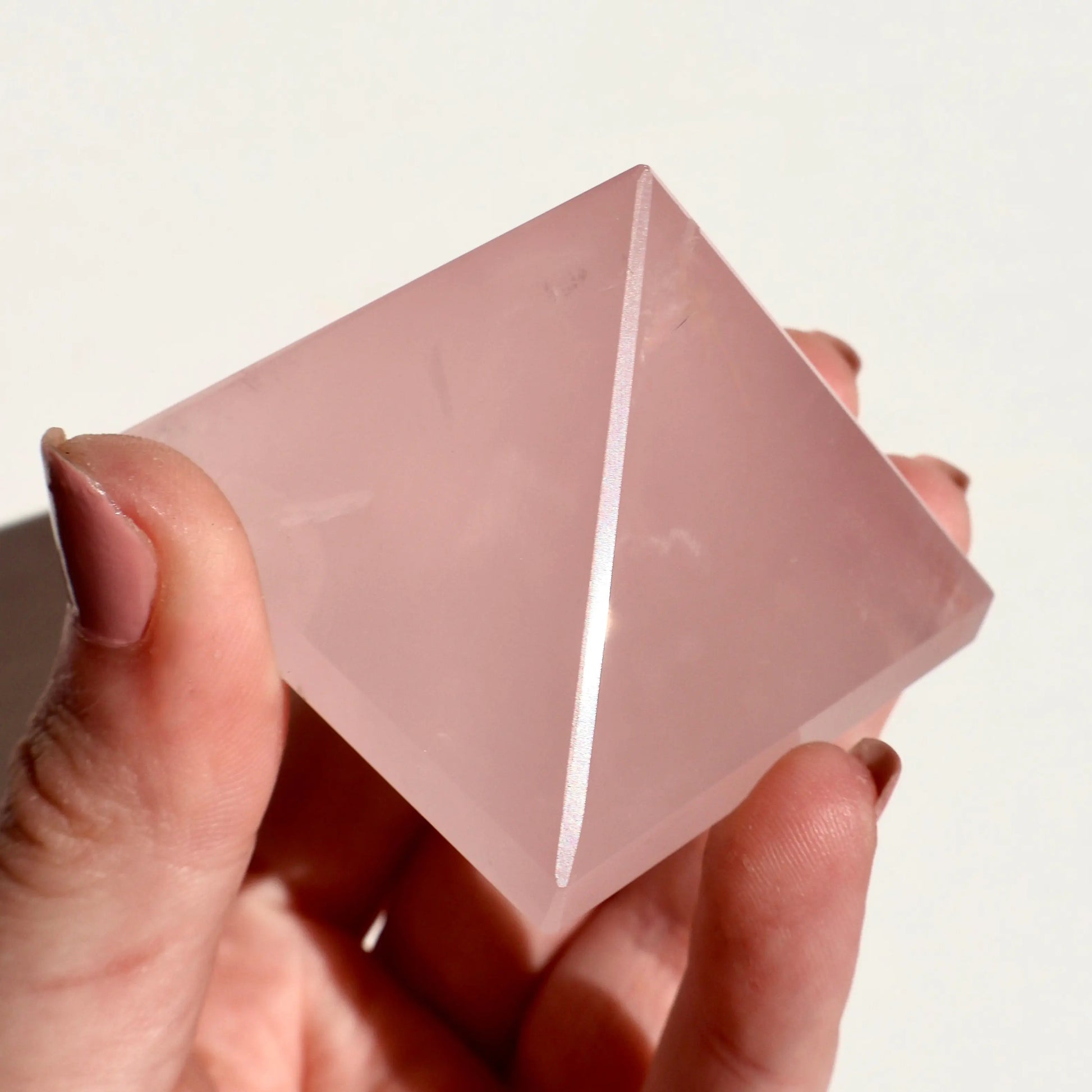 Rose Quartz Crystal Pyramid – Precision Cut and Polished Gemstone Sculpture (1–2 Inches) - Wax | Wane