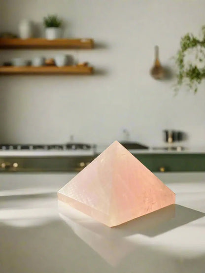 Rose Quartz Crystal Pyramid – Precision Cut and Polished Gemstone Sculpture (1–2 Inches) - Wax | Wane