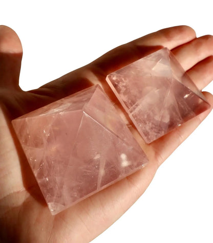 Rose Quartz Crystal Pyramid – Precision Cut and Polished Gemstone Sculpture (1–2 Inches) - Wax | Wane