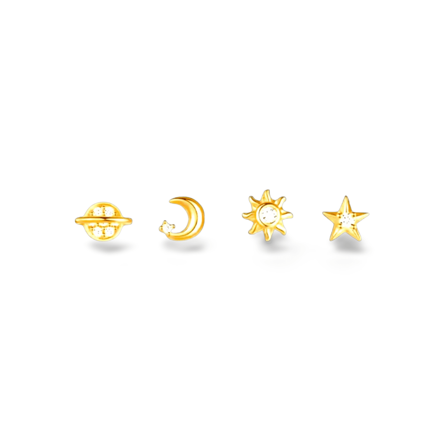 Sterling Silver Celestial Earrings - 4 piece Set with Saturn, Moon, Star, and Sun - Wax | Wane - Jewelry Accessories & Derivatives - 1