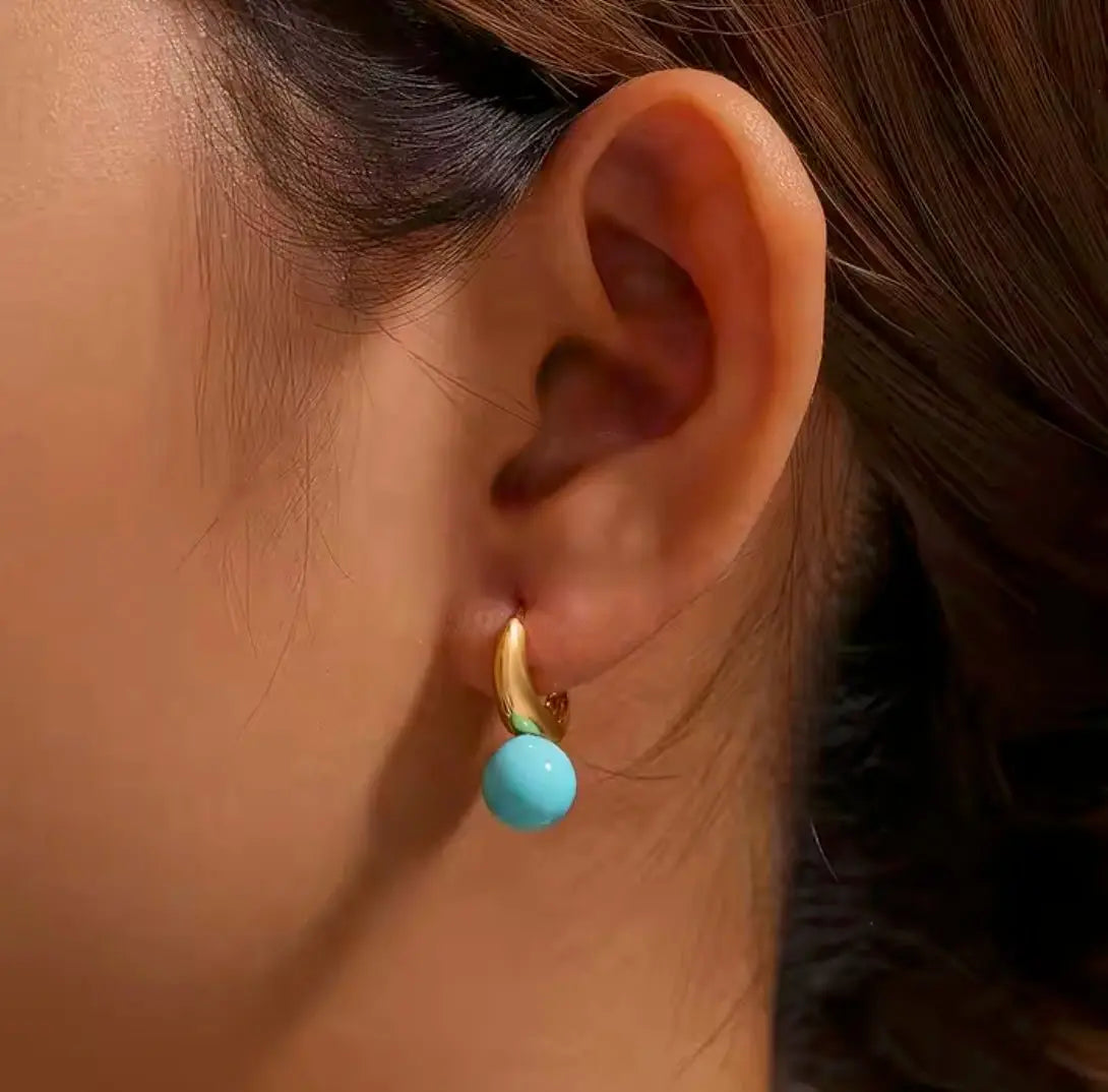 Turquoise Droplet Earrings – 925 Sterling Silver with Gold Finish | Modern Minimalist Statement - Wax | Wane