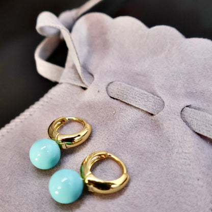 Turquoise Droplet Earrings – 925 Sterling Silver with Gold Finish | Modern Minimalist Statement - Wax | Wane