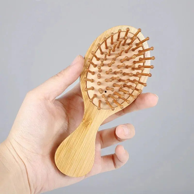 Wooden Mini Hair Brush – Beech Wood Handle & Bamboo Bristles | Travel - Size Detangler - Wax | Wane